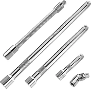 5-Piece 3/8 Inch Drive Extension Bar Set, Includes 3, 6, and 10 Inch Extensions, 3/8 Inch Drive Universal Joint Socket and Flexible Socket Extension Bar