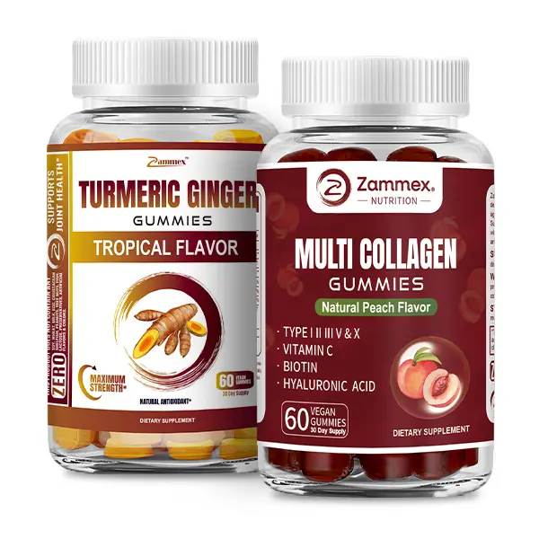 Zammex Vegan Collagen Peptides Gummies, 500mg Peptides with Probiotics & Vitamins, Chewable Skin Care Supplement for Fitness & Health, Pure Organic Convenient Wellness Support