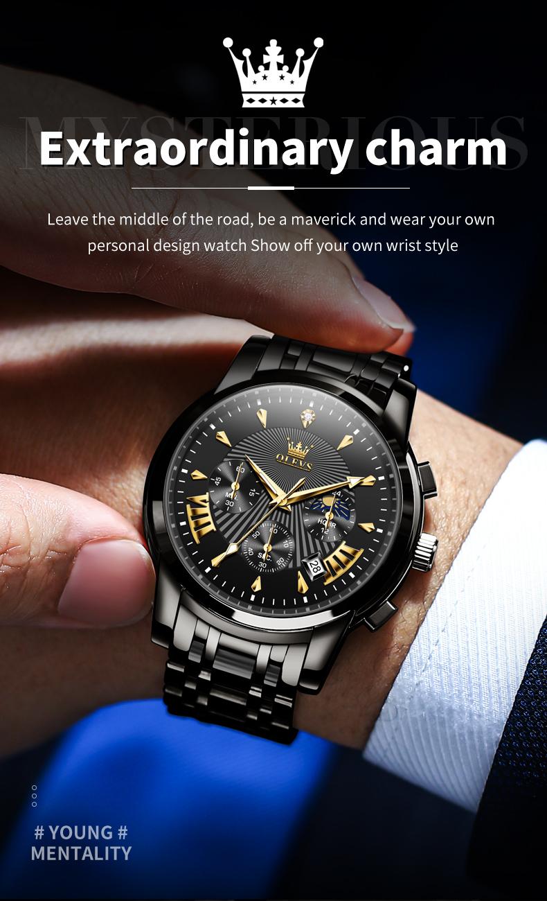 OLEVS Men's Watch Chronograph Business Dress Quartz Stainless Steel Water Resistant Luminous Date Wristwatch