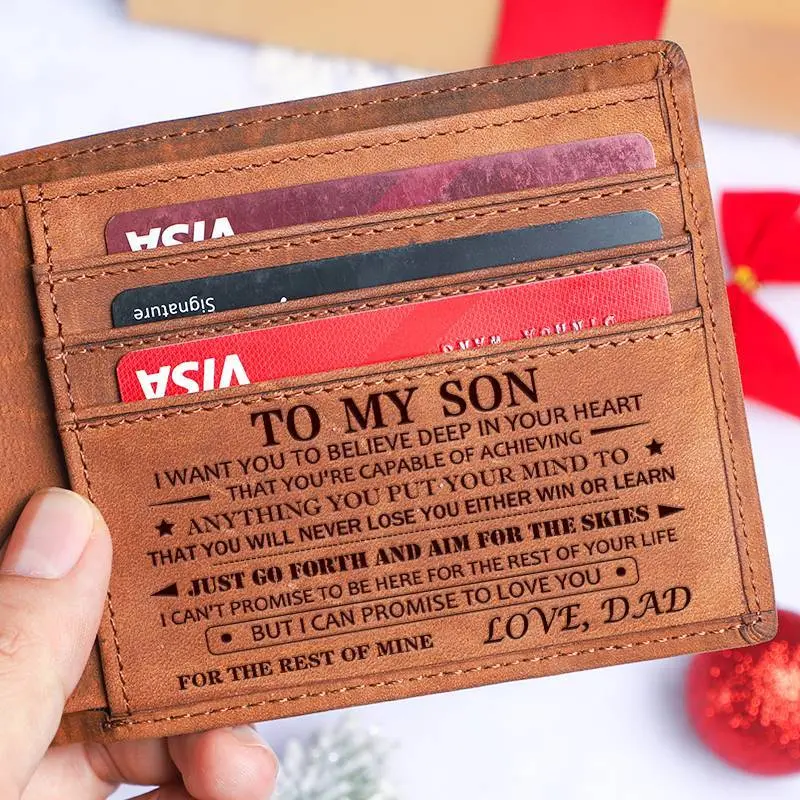 DUJO Christmas gift for son, engraved leather wallet, men's wallet,Personalized Christmas Gifts for Boys, thoughtful gift for boys,Birthday gift from mom and dad to their son,Back-to-school gift from Mom &Dad,Boy's summer outfit.