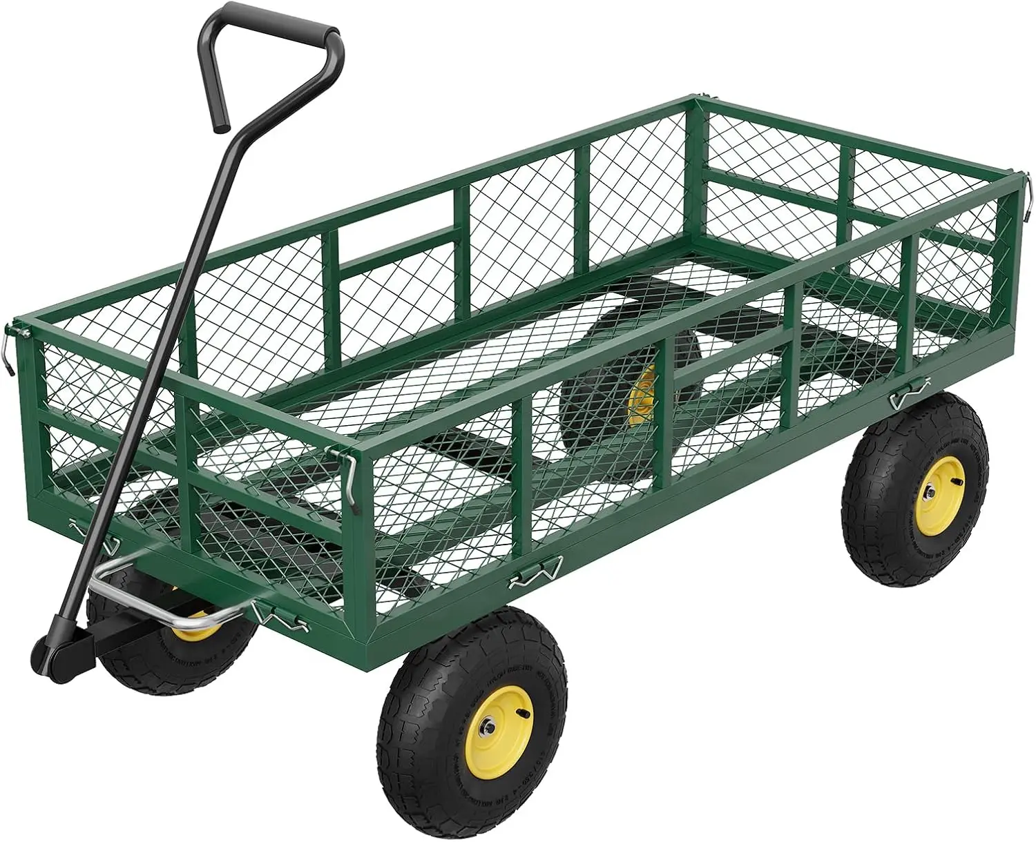 900 lbs Heavy Duty Steel Garden Dump Cart - Removable Sidewalls - 10" Pneumatic Tires - 180° Swivel Handle - Utility Wagon for Yard, Farm, Warehouse, Outdoor Cargo