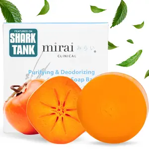MIRAI Purifying & Deodorizing Soap Bar – Japanese Persimmon & Green Tea – Natural Body Odor Solution for Old People, Men & Women – Nonenal Control with Camellia Seed Oil & Collagen – Gentle for All Skin Types