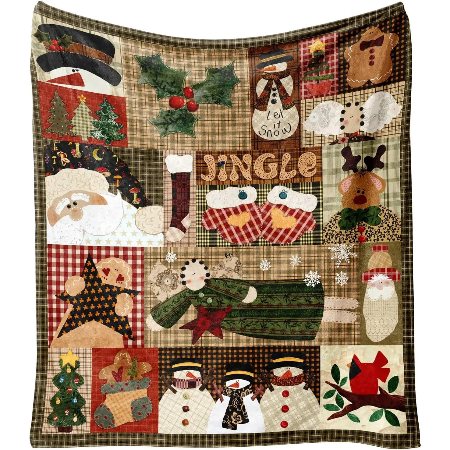Christmas Throw Blanket for Couch 60x50,Plaid Winter Holiday Festival Cute Xmas Snowman Santa Gingerbread Blankets for Woman,Soft Flannel Fleece Blankets for Home Living Room Bed Chair Decor