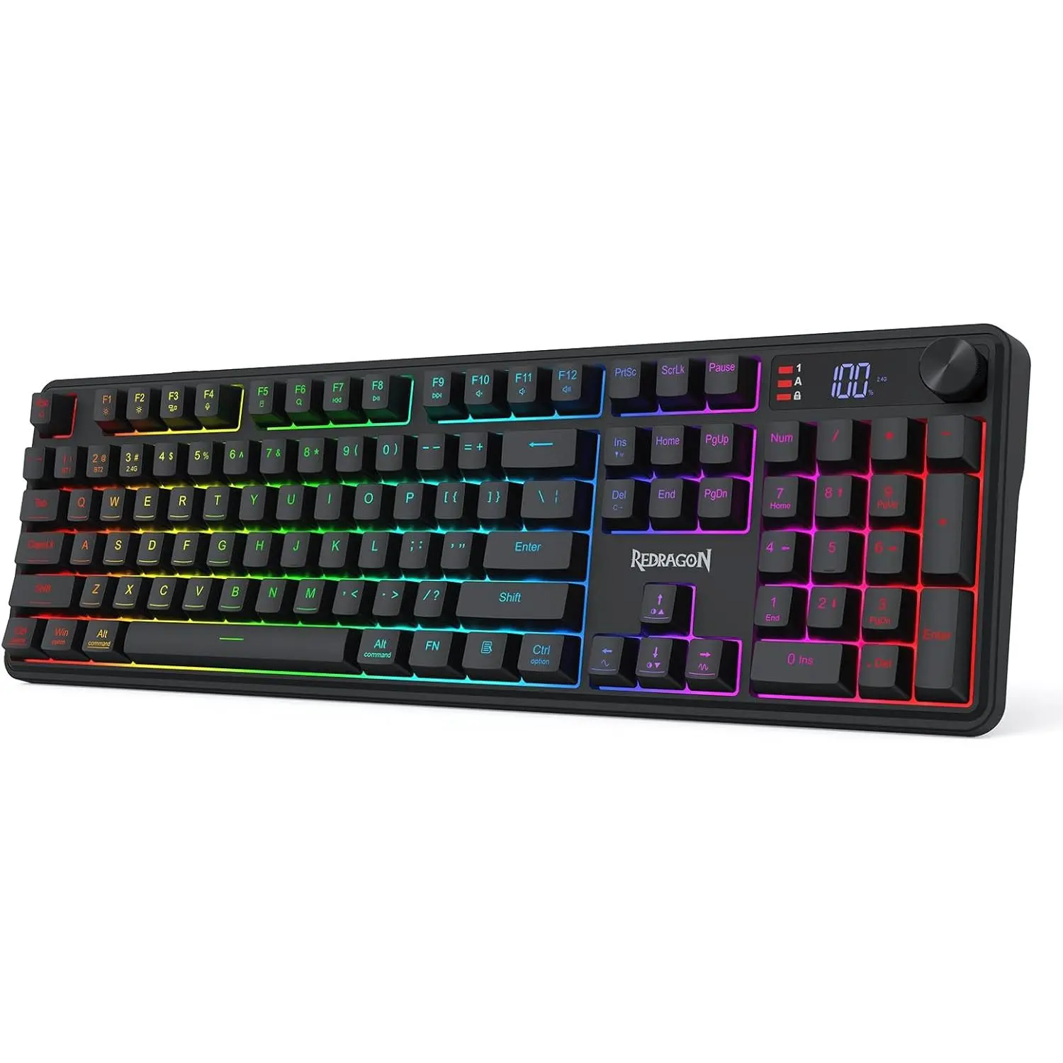 Redragon K526 PRO RGB Wireless Membrane Gaming Keyboard, 104 Keys Mechanical-Feel Keyboard w/LED Info Display, Media/Backlit Knob Control, Smooth Linear Switch & Software Supported,back to school,back to school haul