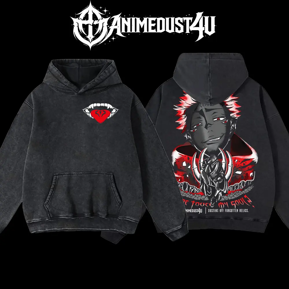 Men's Graphic Hoodie, Retro Sukuna Territory Design, Chic Oversized Baggy Street Style in Pre-Washed Premium Cotton for Halloween Party, Apparel, Loose