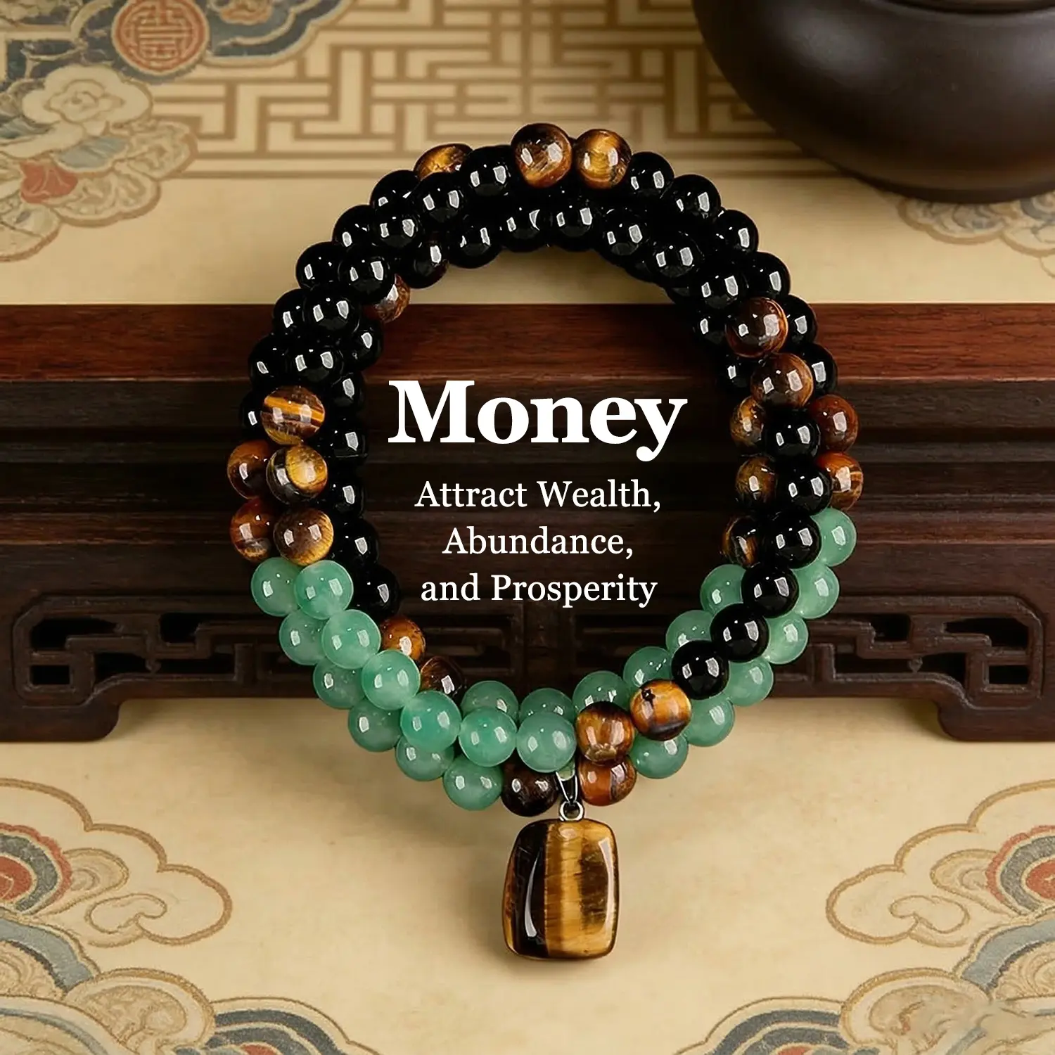Aventurine & Tiger Eye Pendant Necklace | Long Chain Sweater Necklace | Fashion Jewelry Gift for Men and Women | Suitable for Anniversary, Vacation and Theme Parties