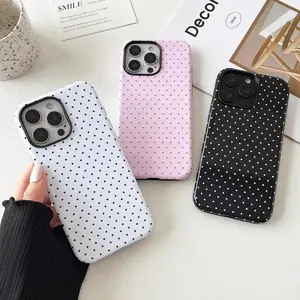 Fashion Cute Polka Dot Pattern Aesthetic Design For Women, Soft TPU And Hard Back Shockproof Phone Case For iphone 17 promax case air 16 plus 15 promax 14 pro 13max 12 Samsung S25 EDGE S24 S23 S22 Ultra Fe Protection Smartphone casing