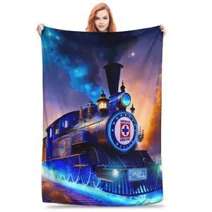 Cruz Azul Football Club Printed Flannel Throw Blanket, Soft Warm Knitted Polyester Fiber, for Sofa Bed Camping, Modern Bright Blue Multi-purpose Gift