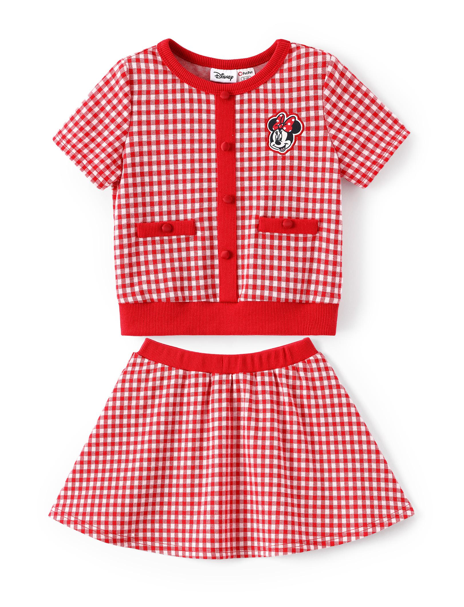 PatPat Disney Princess Ariel Little Mermaid Toddler Girls 2-Piece Pearl Button Knit Top & Tweed Skirt Set for Ages 2-9 Years Cute Minnie SpringGlowUp RefreshedLook