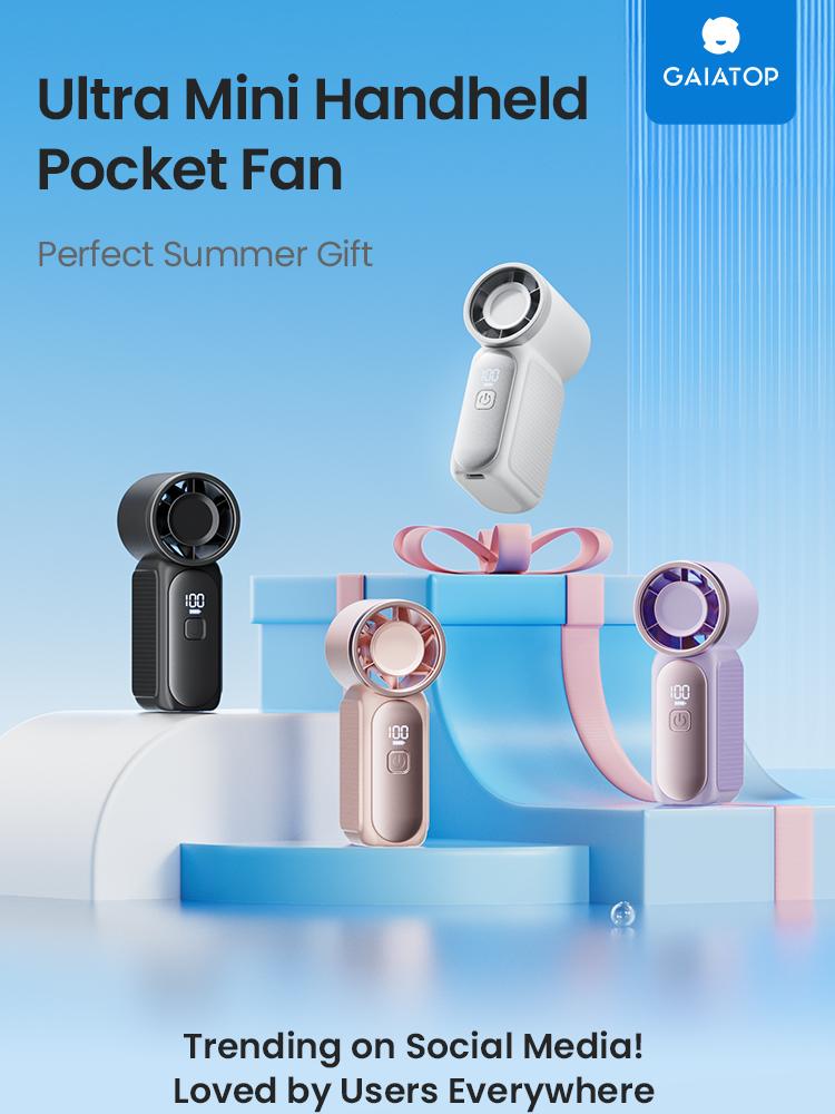 [15H Long Battery Life | 1-100 Speed Turbo] GAIATOP HF-18 Super Mini Handheld Fan, Portable Pocket Fan with Digital Display for Eyelash & Makeup Drying, Hot Flashes, USB Rechargeable Travel Accessory, Gift
