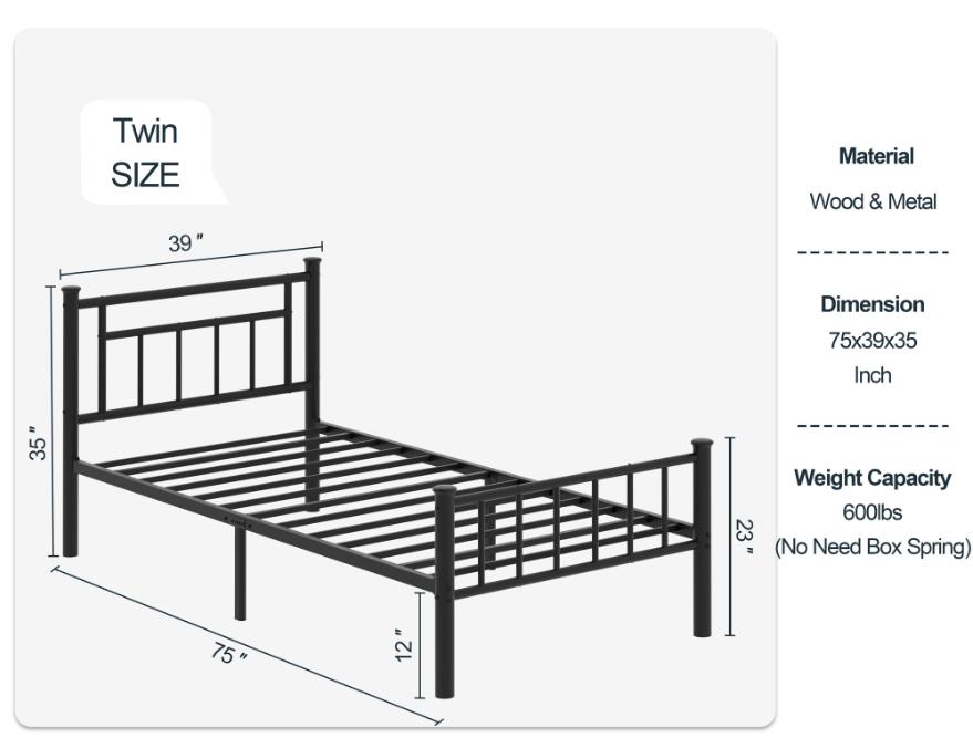 Walsunny Platform Minimalist Bed Frame with Classic Design Headboard and Footboard, Strong Metal Slat Support & Underbed Storage Space, Black Queen Size Walsunny Platform Minimalist Bed Frame with Classic Design Headboard and Footboard, Strong Metal Slat Support & Underbed Storage Space, Black Queen Size