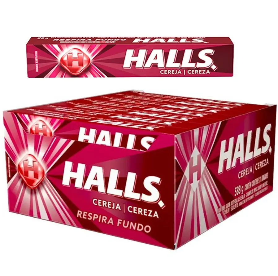 HALLS Cereza Cough and Throat Relief Cherry Cough Drops 12 Pack Sticks with 6.8 mg Menthol per Drop for Adults & Children 5+ Years - Snack, Candy