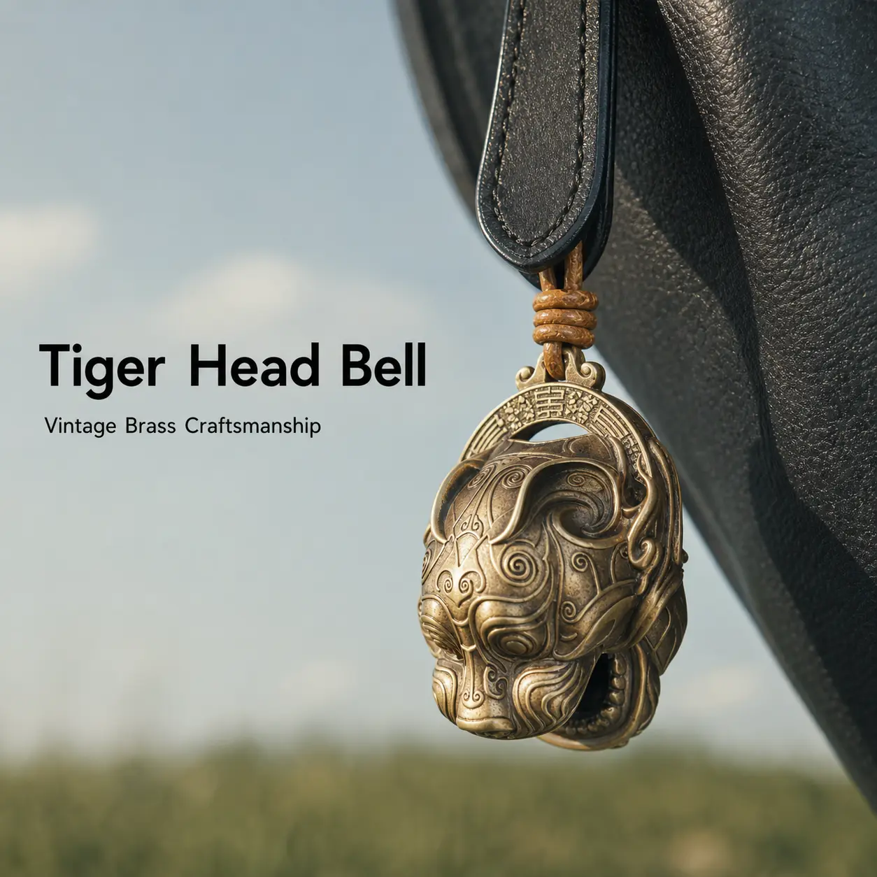 Pure Copper Circular Pendant Keychains with Classic Tiger Head, Chinese Feng Shui Metal Bell Good Luck Charm for Housewarming Gifts, Classic Keychains, Housewarmings, Metal Bell Keychain