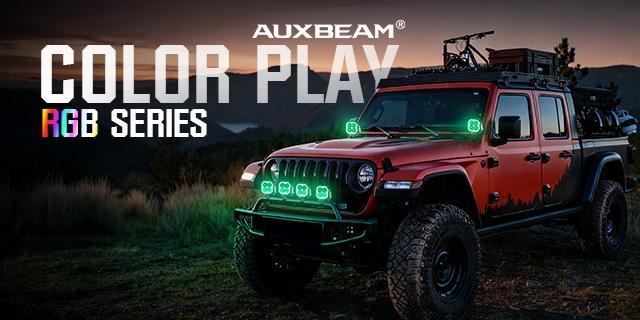 Auxbeam Color Play Seies 3 Inch RGB LED Pod Lights, 7 Dynamic Gradient Cycle Backlight, 116W Spot Flood Combo, RGBW Color Changing Off Road Driving Light for Jeep Truck ATV, with White Amber Covers