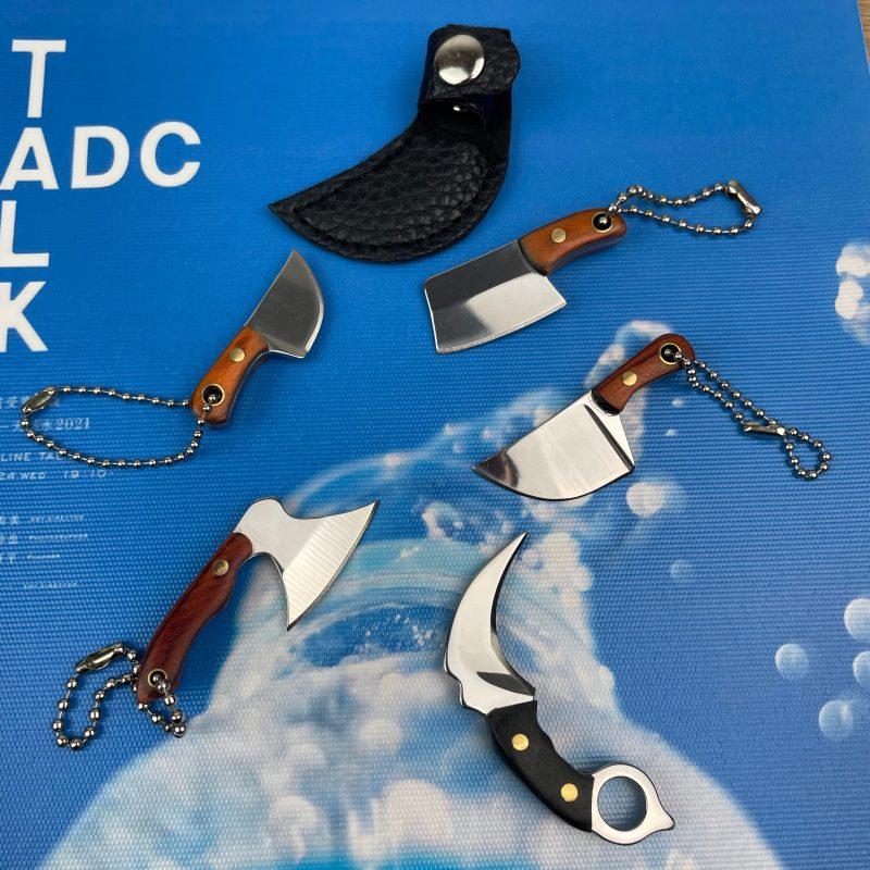 Pocket Knife Set, 5 PCS Set Including Knives & Leather Pouches(machete, axe, square knife, large pork knife and small pork knife), EDC Knife Set for Outdoor Camping, Stainless Steel Tools