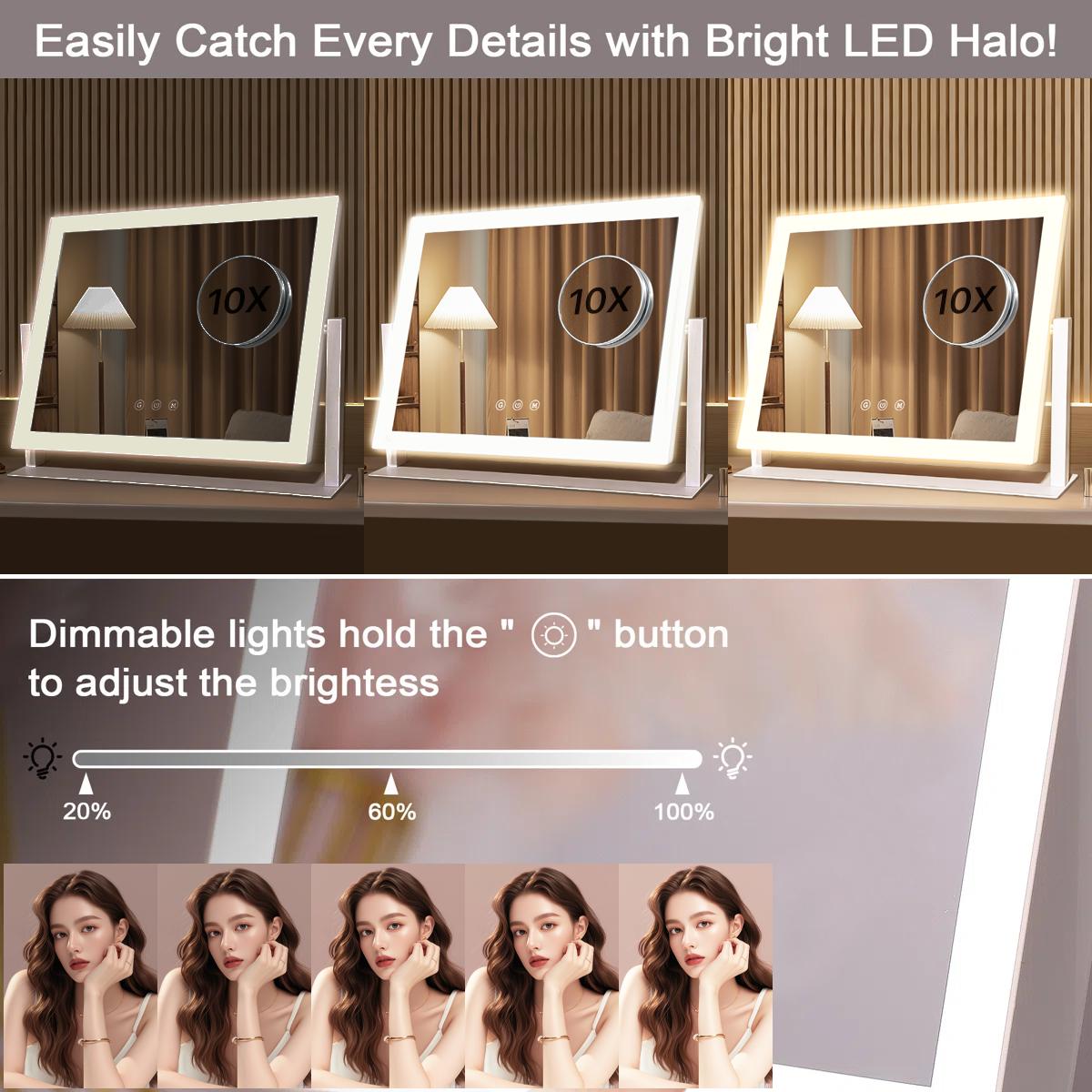 GALENTAL Vanity Mirror with Lights, LED Makeup Mirror with Dimmable 3 Color Modes, Touch Screen Control Vanity Based Mirror Desk Mirror Square White GALENTAL Vanity Mirror with Lights, LED Makeup Mirror with Dimmable 3 Color Modes, Touch Screen Control Vanity Based Mirror Desk Mirror Square White