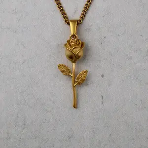Gold Rose Pendant Chain Necklace