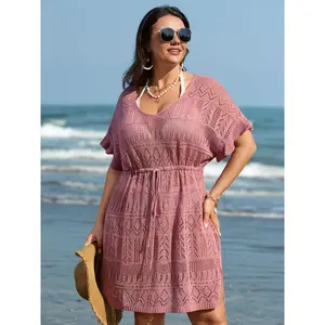 BLOOMCHIC Plus Size Textured Cut-Out Drawstring Swim Cover-Up, [M-6X] 2026 Spring Break Gift for Mother's Day [M-6X] 2026 Summer Vibes Swimweek summerwins