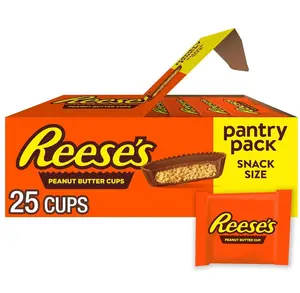 REESE'S Milk Chocolate Snack Size Peanut Butter Cups, Candy Pantry Pack, 13.75 oz (25 Pieces)