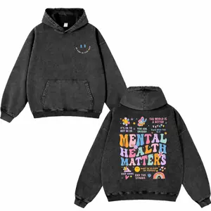 Mental Health Matters Washed Hoodie, Positive Apparel, Oversized Menswear And Women Menswear Tops, Gym Pump Cover, Hip Hop Y2K Graphic Apparel, Gift for Her