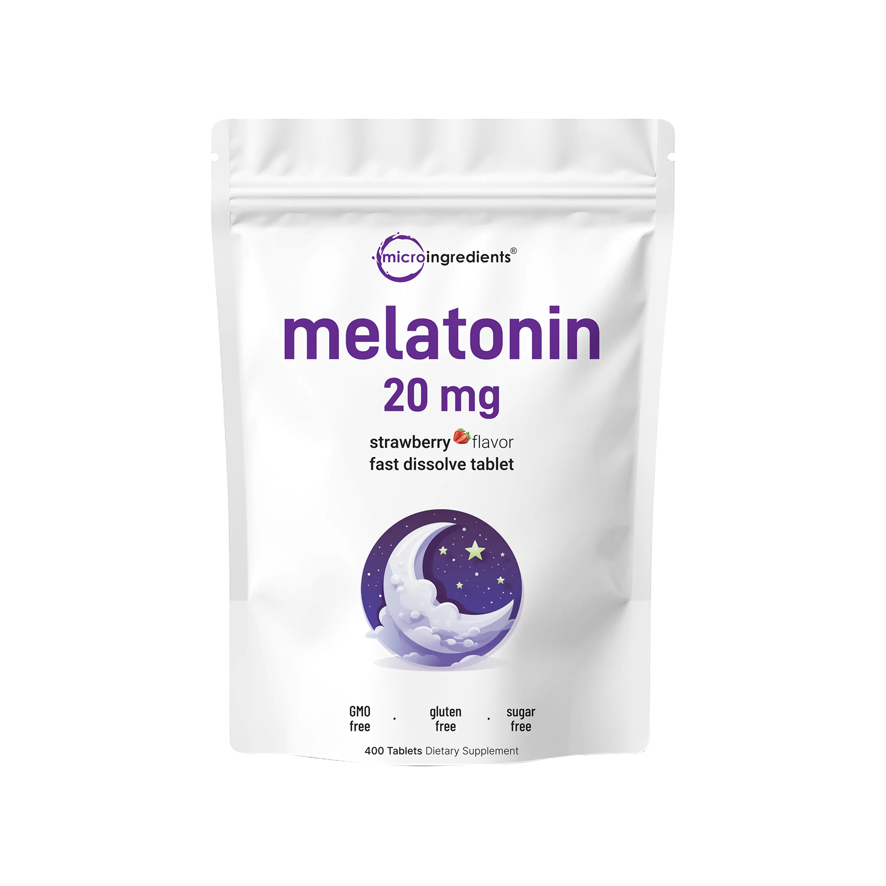 Micro Ingredients Melatonin 20mg Tablets, 400 Counts, Natural Strawberry Flavor