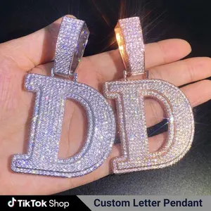 Iced Out Custom Letter Zirconia Pendant Alphabet Necklace for Men Women Hip Hop Jewelry