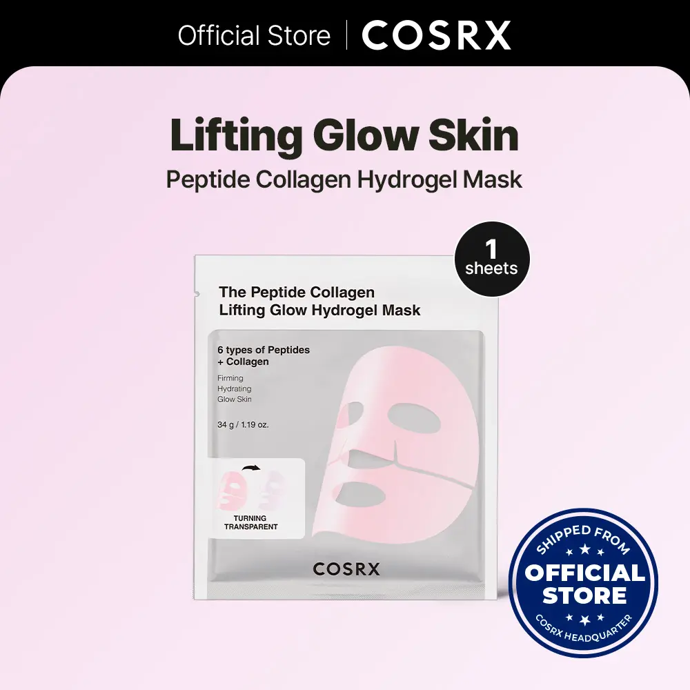 [COSRX Official] Peptide Collagen Lifting Glow Hydrogel Face Mask - Firming Beauty & Self Care Product for Glowup (1 Mask), Hydrogel Face Masks