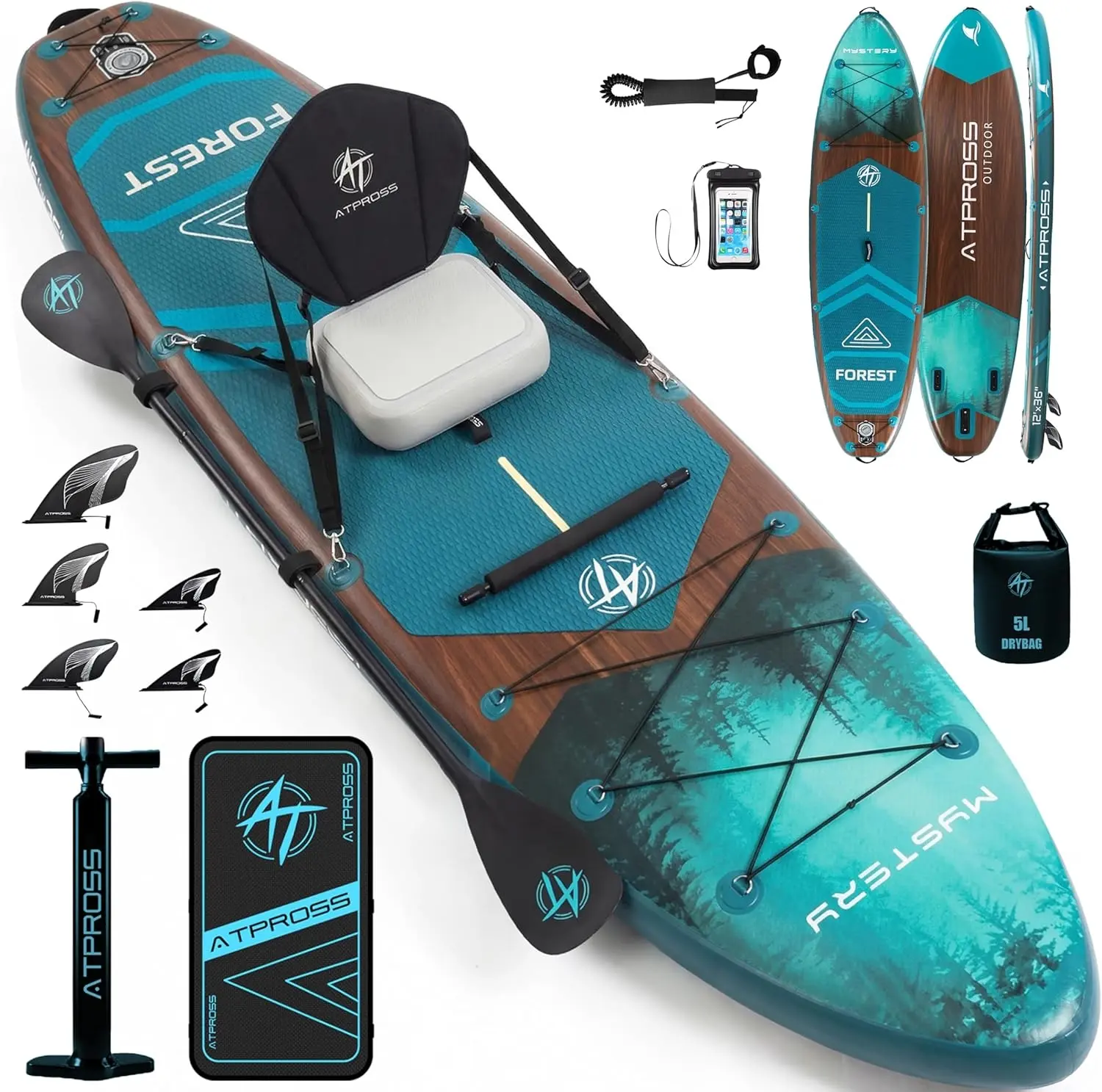 Outdoor Multi-Purpose Inflatable Paddle Board - 11'6"x35" Extra-Wide SUP, 450lbs Capacity, Premium Accessories Kit, Bag, Hand Pump (Inflates or Deflates), Waterproof Phone Pouch for Adults, Ideal for Yoga