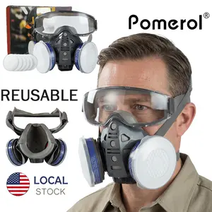 Spring Dust-Proof Integrated Respirator & Half Face Mask Reusable with Safety Goggles , 15-in-1/11-in-1 Dual Filter Cartridge (Anti-Dust/Chemical/Pesticide) | For Spray Painting, Cutting,Carpentry, Anti-Chemical,Grinding,DIY Security Protection
