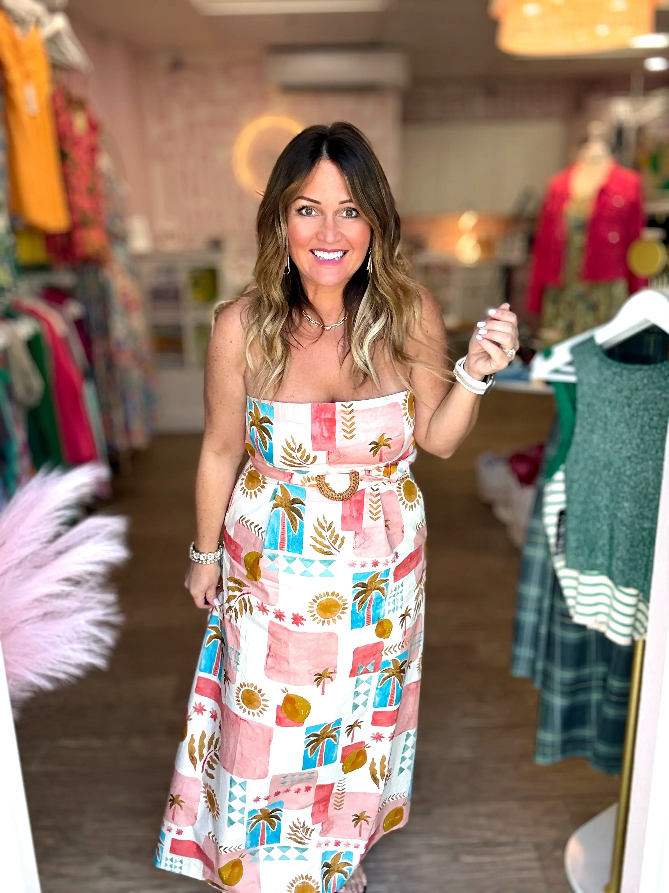 Moroccan Spring Rattan Belt Maxi Dress