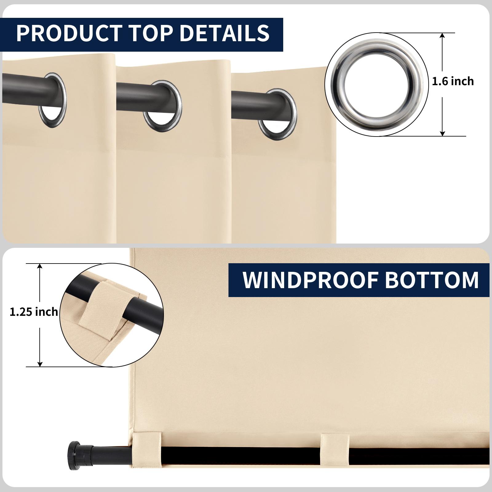 Easy-Going Outdoor Curtains Waterproof Windproof Weatherproof Curtain for Patio, Cabana, Porch, Pergola and Gazebo, Grommet Top and Tab Bottom Drape