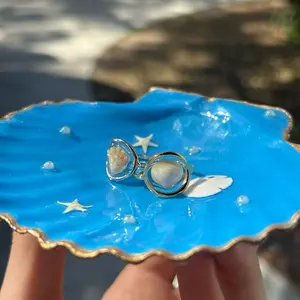 Tarnish Free Shell Ring with Real Shells Silver Plated or Gold Plated  Handmade in St Augustine  Coastal Aesthetic  Resin  Hypoallergenic