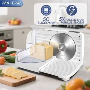 PANCERKA Electric Meat Slicer, Food Slicer with Adjustable Thickness, Automatic Precision Cutting, and Removable Stainless Steel Blade. Suitable for Vegetables, Meats, Deli Foods, Cheese, and More, Suitable for Home and Commercial Use