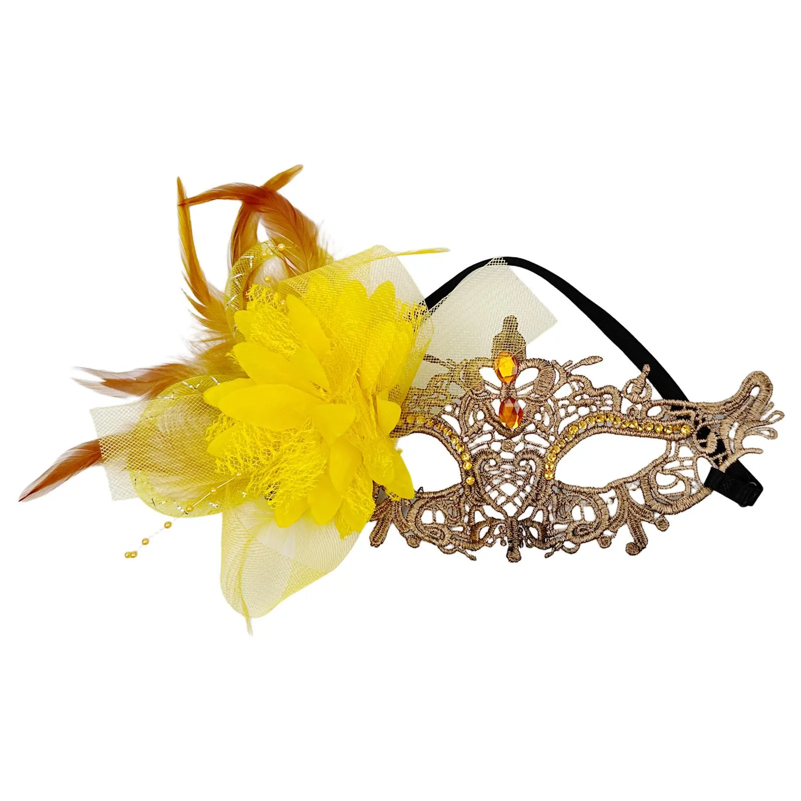 OIDEA Women Adults' Rhinestone Lace Light Venetian Half-Face Masquerade Mask, Festive Party Accessories with Detachable Feather Flower Clip for Halloween