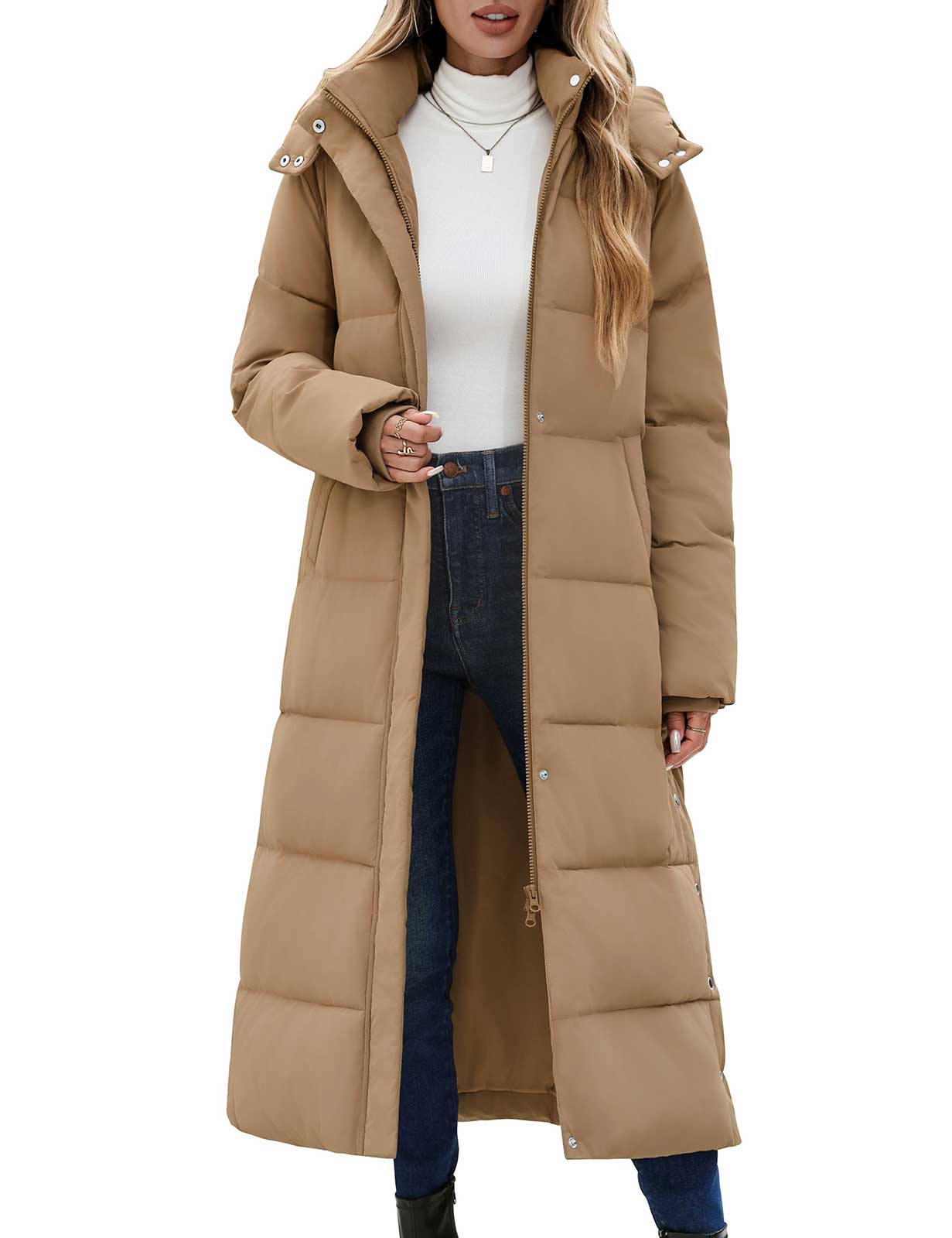 UMIPUBO Women's Long Maxi Down Coat Winter Puffer Jacket Warm Padded Outerwear Faux Fur Removable Hood Parka Full-Zip