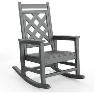 Oversized Outdoor Rocking Chair,  High Back Porch Rocker Chair with Wood Texture, 380 LBS Capacity, All Weather Resistant Porch Rocker for Patio Backyard Deck Pool