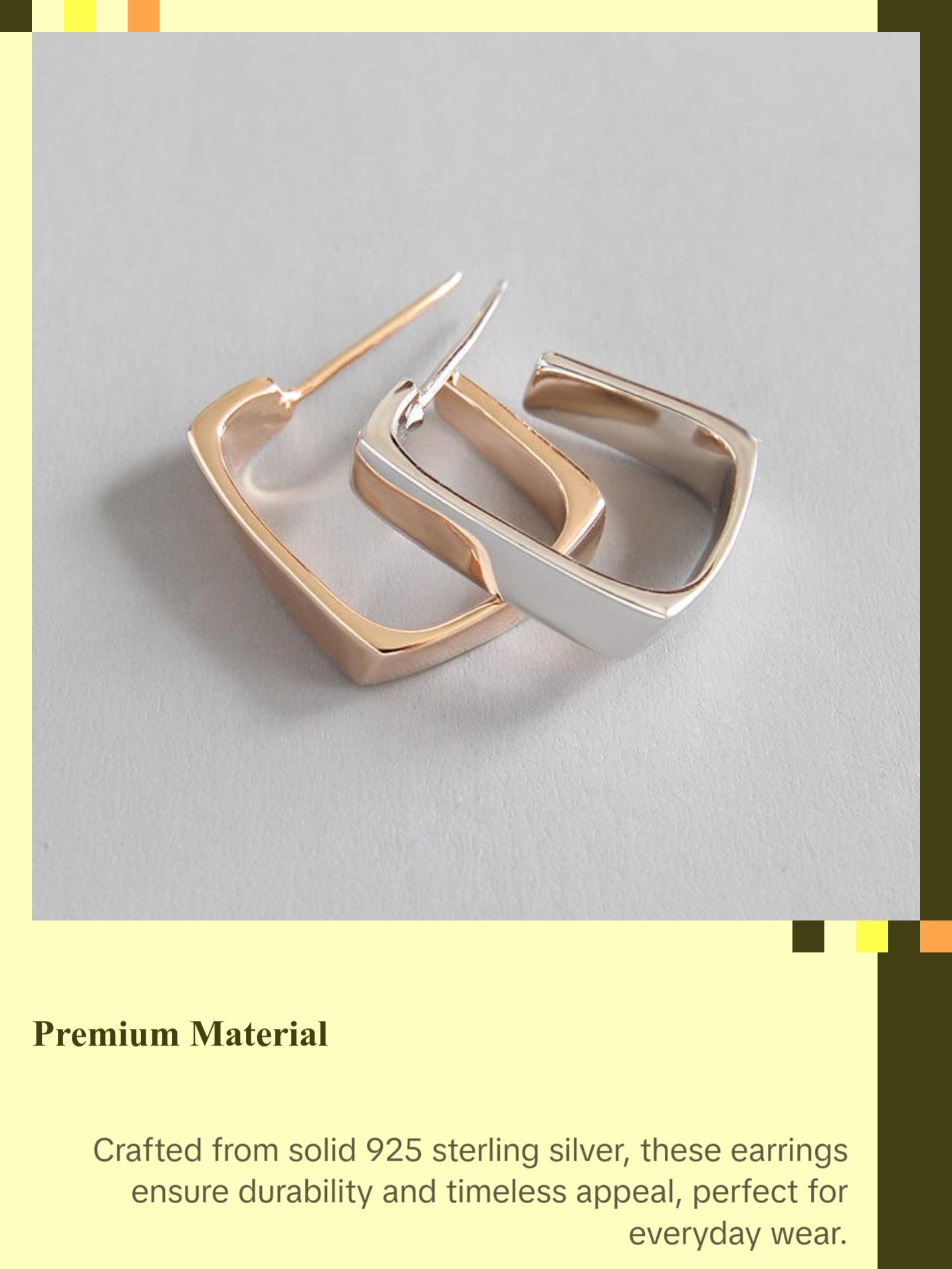 Classic Rectangle 925 Sterling Silver Hoop Earrings