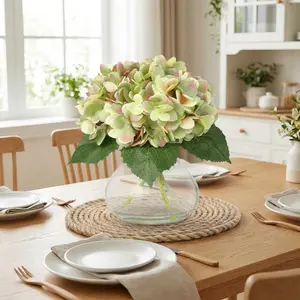 Gaomon Lifelike Decorative Green Silk Artificial Hydrangea Flower Arrangement with Vase and Fake Water, Floral Centerpiece for Coffee Table or Bathroom Home Decor