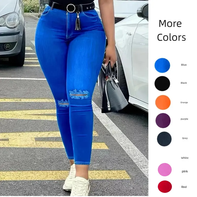 JUNBAOSS Women's Classic Mid Waisted Skinny Stretch Butt Lifting Jeans Women Totally Shaping Distressed Ripped Jeans Slim Fit Denim Pants