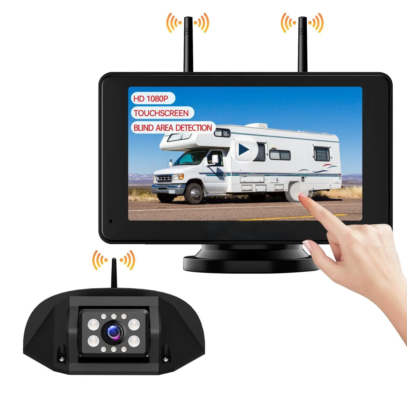 ConewVehicle RV Wireless Backup Camera System with BSD: 7-Inch IPS Touchscreen Rear View Camera for RVs, Trucks, Trailers, and Campers – 1080P Resolution, Night Vision, Loop Recording, Sound Alert, and Wide View Angle