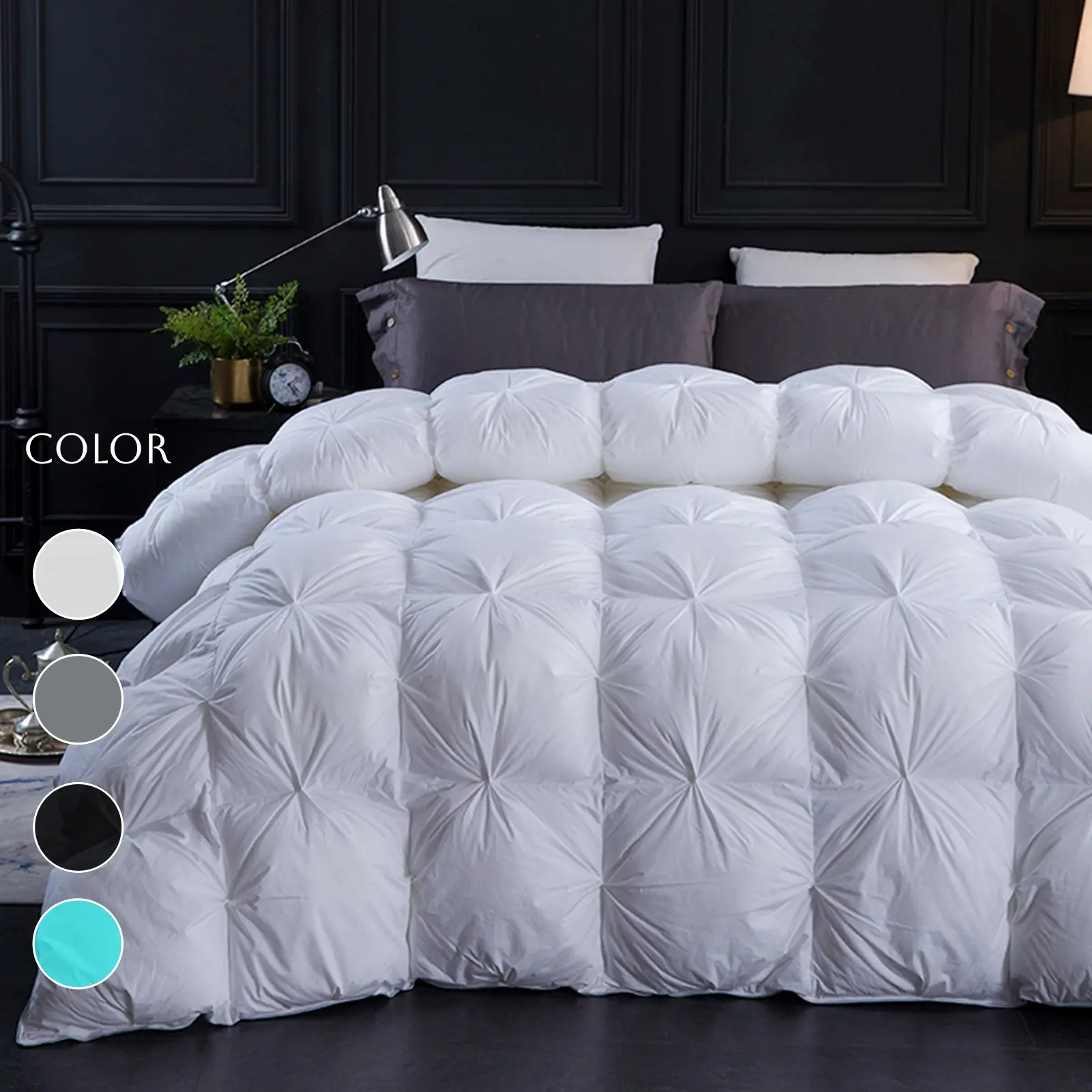 ThreeGeese Pinch Pleat Duvet Insert King Size – 100% Cotton Shell Goose Down & Feather Fill All Season Fluffy Breathable Duvet, Ethically Sourced Machine Washable OEKO-TEX Certified, White,Soft Warm Bedding