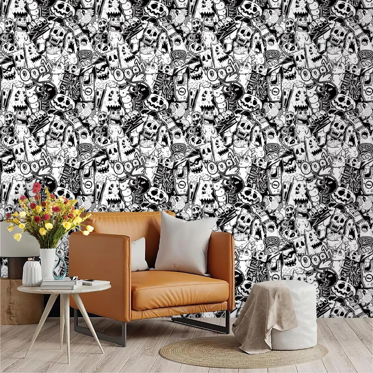 Halloween Theme Graffiti Monster Wallpaper, PVC Material, Peel and Stick, Kitchen/living Room/bedroom Decor, Large Area Wall Transformation