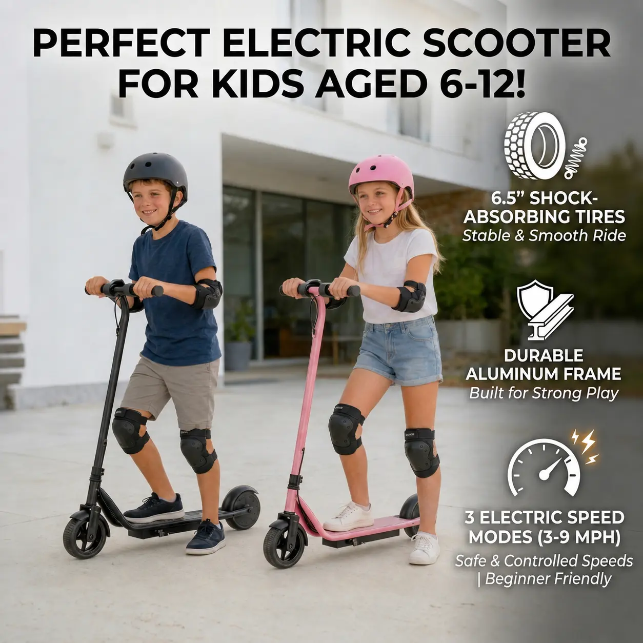 Kids Electric Scooter, 250W Motor, 3 Speed Modes,  UP to 9MPH, 6.5'' Solide Tires, Lightweight & Safe Ride for Children Escooter