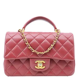 Pre-owned CHANEL Leather Crossbody Bags Classic Rectangular Flap Mini Quilted Top Handle Crossbody Bag Red