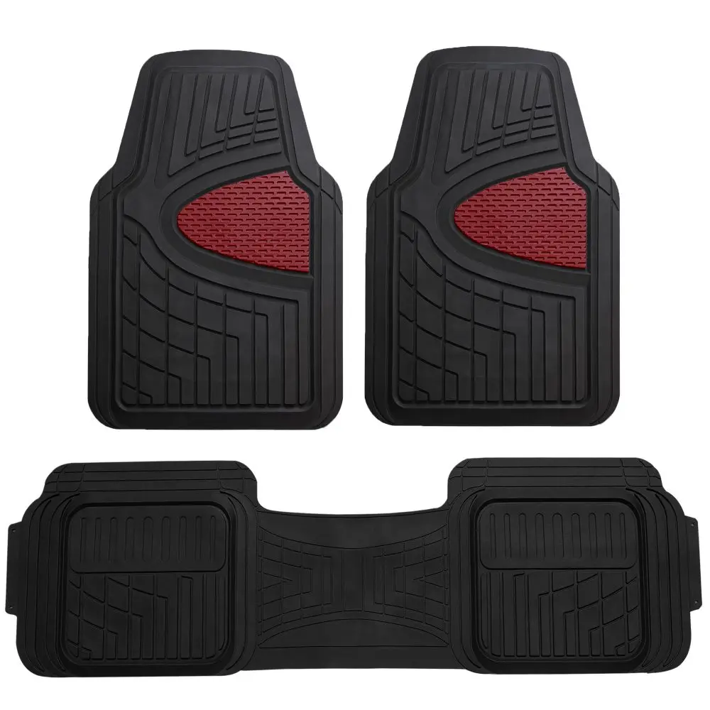 Burgundy ClimaProof Heavy-Duty Non-Slip Rubber Car Floor Mats - Multi-Size Trimmable, Tall Channel, Fluid Barrier, Car Interior Accessory, Rubber Mats, Car Foot Mats, Rubber Floor Mats For Car