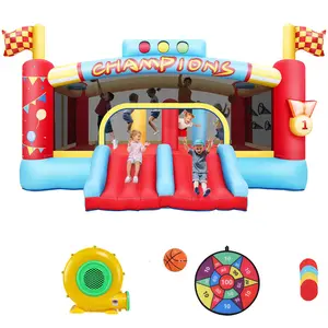 Whubefy Inflatable Bounce House for Kids 3-8 Boxing Champion-Themed Bouncy Castle with Ball Toss Game, Animal Astronaut Cosplay, Slide & Blower, Basketball Rim, Toddler Indoor Outdoor,Birthday Party,Gifts for Kids