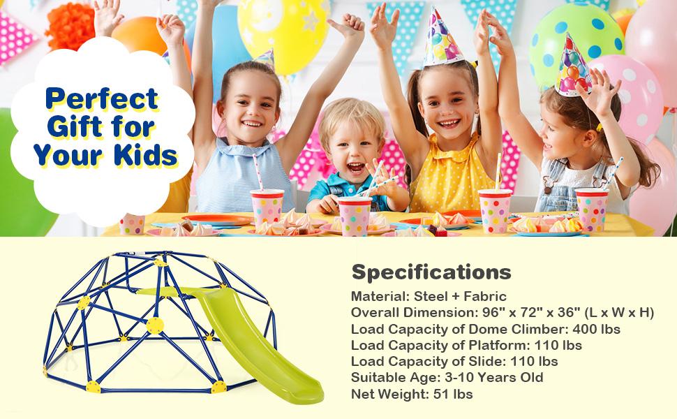 Costzon Kids Playground Climber, 2 in 1 Indoor Geometric Dome Climber Set, Metal Jungle Gym Monkey Bar Climbing Toys Father's Day Gift