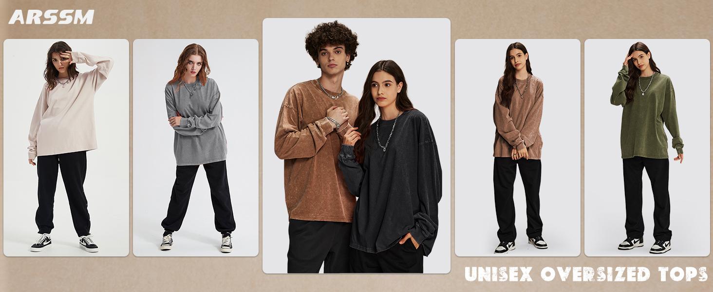 Arssm Unisex Long Sleeve T-Shirt – Vintage Acid Wash Baggy Cotton Tee for Streetwear, Casual Outfits & Layering