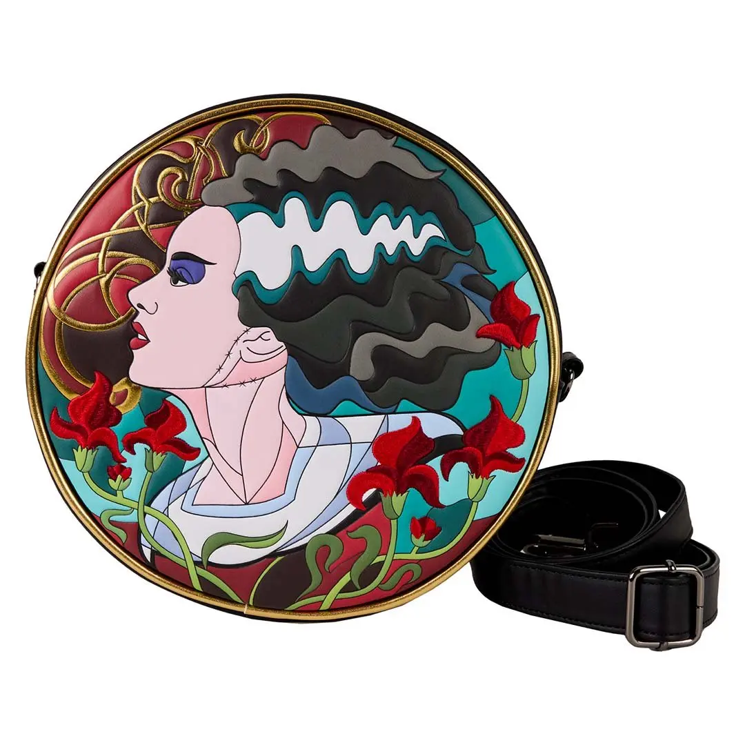 Loungefly Crossbody Bag - Universal Monsters Bride of Frankenstein Stained Glass Faux Leather Purse with Embroidery & Zipper, Vibrant, Graphic, Adjustable, Basic, Casual, Lightweight, Messenger Bag, Crossbody Leather Bag