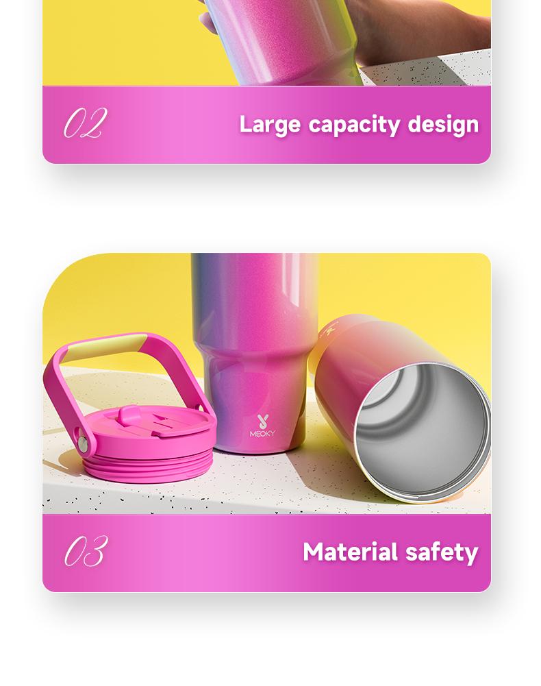 【Live Exclusive Deal】MEOKY 32/40/50oz 100%Leak-proof Stainless Steel Handle Thermos Cup, Suitable for Carrying out,  two Handles, Drop-resistant